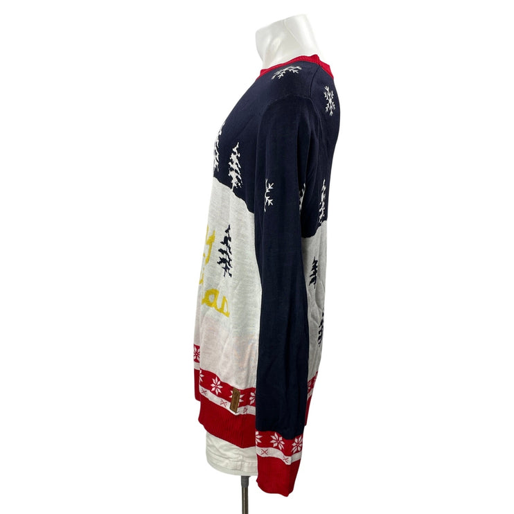 Tipsy Elves Mens Navy Knit Santa Claus Snow Ugly Christmas Sweater Top Size XXL