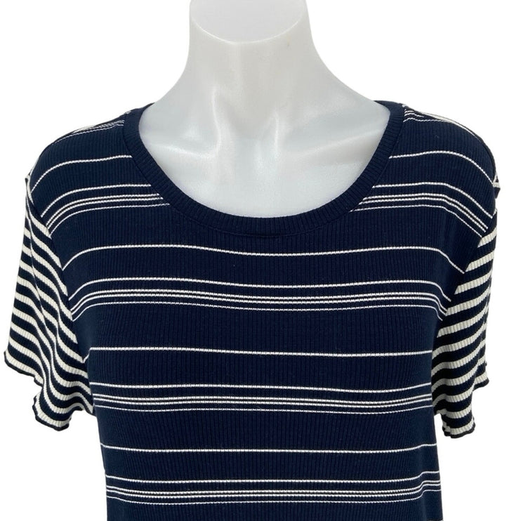 Vince Camuto Blue Stripe Crew-Neck Short Sleeve Rib Knit Mini T-Shirt Dress XL