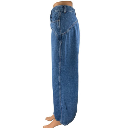 Madewell Women's Blue High Waisted Slit Straight Midi Denim Jean Skirt Size 26