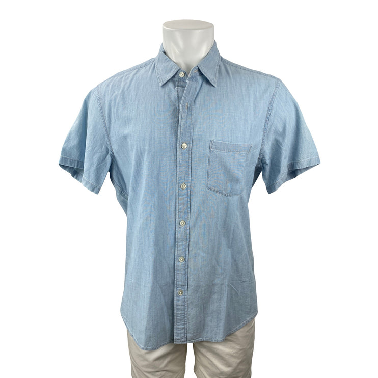 NEW J.Crew Mens Blue Chest Pocket Short Sleeve Slim Button Down Shirt Top Size L