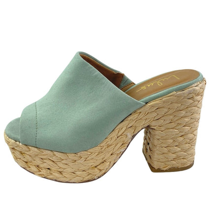 Lulus Ervyn Women's Mint Green Suede Raffia Platform Slip On Slide Sandals Sz 8