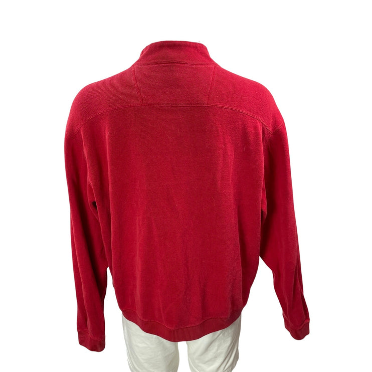 CREMIEUX Men's Red Long Sleeves Ribbed Knit 1/4 Zip Mock Neck Pullover Sweater L