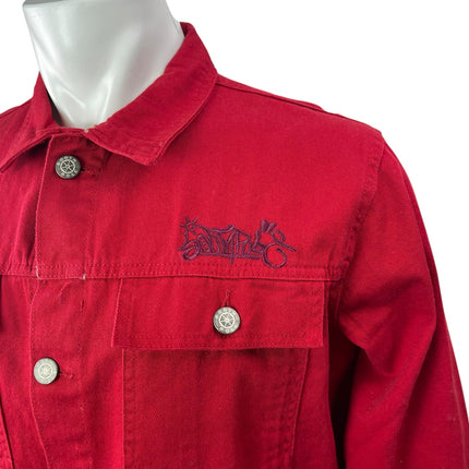 Southpole Men's Red Embroidered Long Sleeve Button Up Shirt Shacket Jacket Sz M