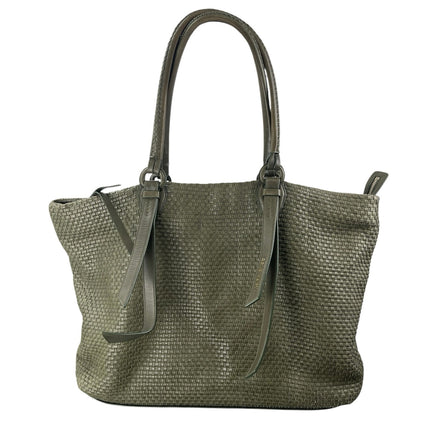 Cole Haan Bethany Green Weave Leather Zip Shoulder Tote Bag Handbag Large OS