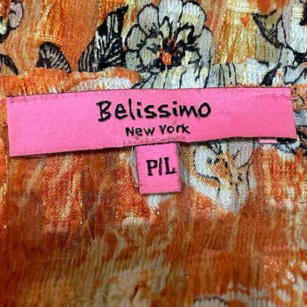 Belissimo Women's Coral Floral Short Sleeve Smocked Stretch Blouse Top Size LP