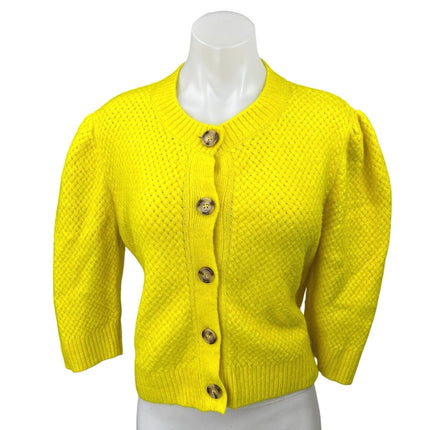 Zara Yellow Wool Waffle Knit Button Down Long Sleeve Cardigan Sweater Top Size M