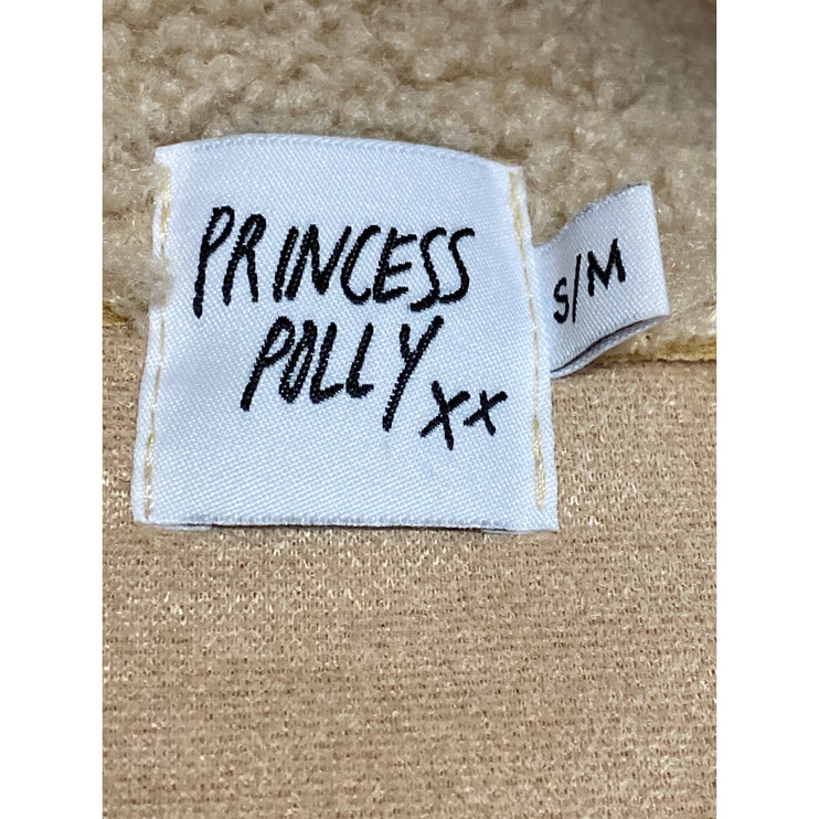 Princess Polly Women's Beige Tan Sherpa Faux Suede Teddy Moto Coat Jacket Size S