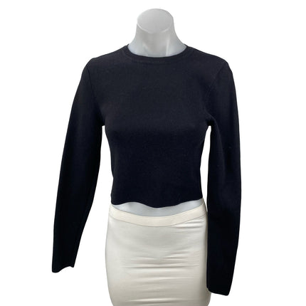 Zara Women's Black Long Sleeve Ribbed Knit Crew Neck Cropped Sweater Top Size L