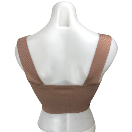 Missguided Brown Ribbed Knit Sleeveless Square Neck Cami Tank Crop Top Size 4