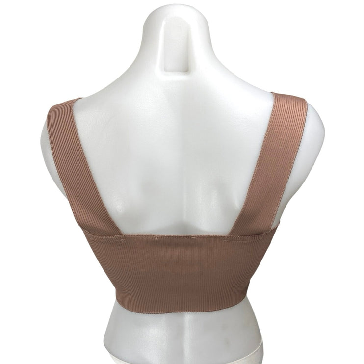 Missguided Brown Ribbed Knit Sleeveless Square Neck Cami Tank Crop Top Size 4