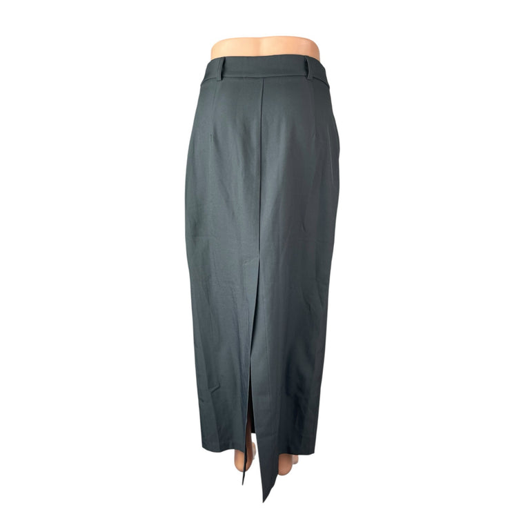 Princess Polly Women's Dark Gray High Waisted Slit Pleated Pencil Midi Skirt 4