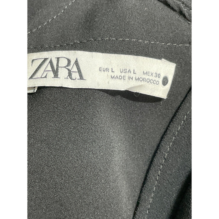 Zara Women's Black Short Cap Sleeve V Neck Tie Wrap Pocket Blouse Top Size L