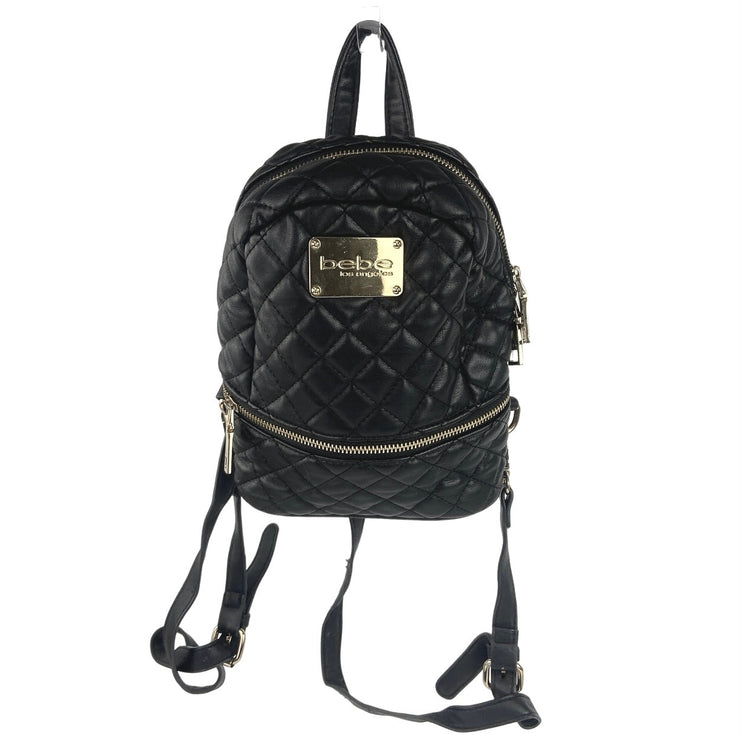 Bebe Black Faux Leather Quilted Gold Tone Hardware Zip Around Casual Backpack