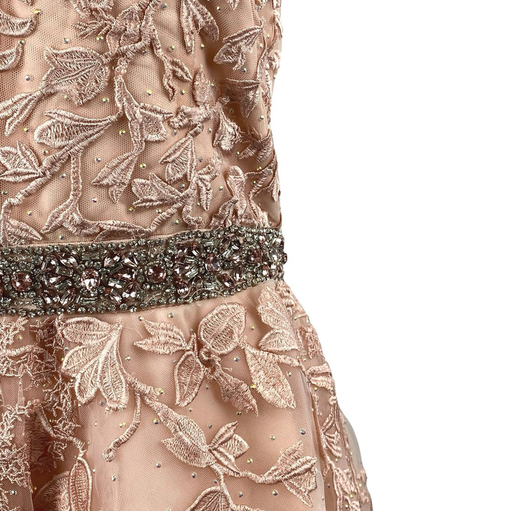 NEW Sherri Hill Pink Tulle Floral Embroidery Embellished Mini A-Line Dress Sz 18