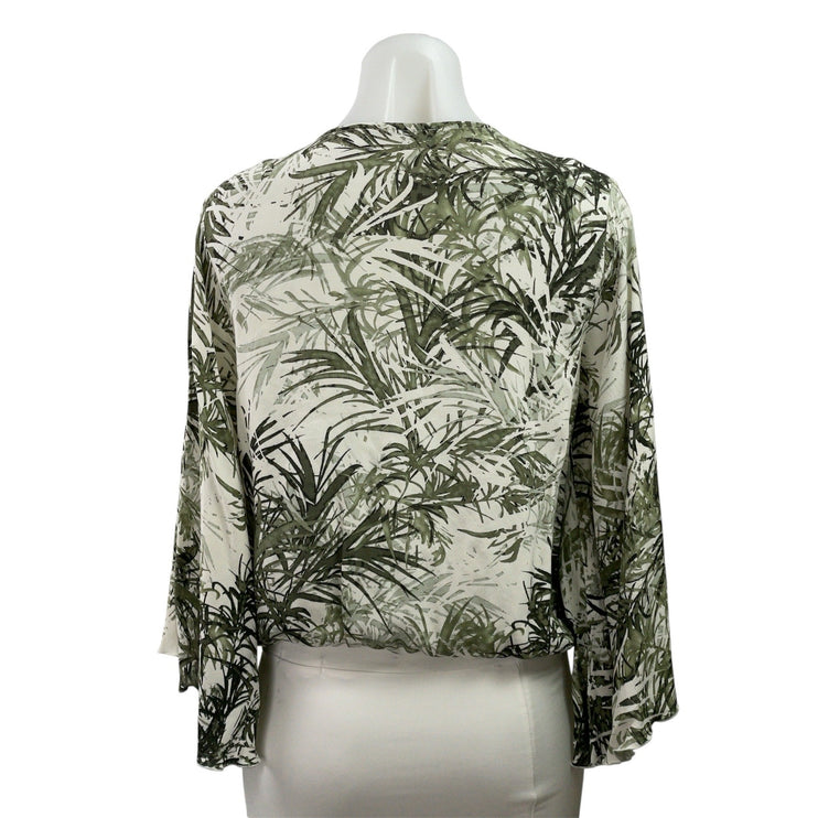 Sanctuary Women's Green Leaf Print V Neck Long Sleeve Wrap Blouse Top Size L