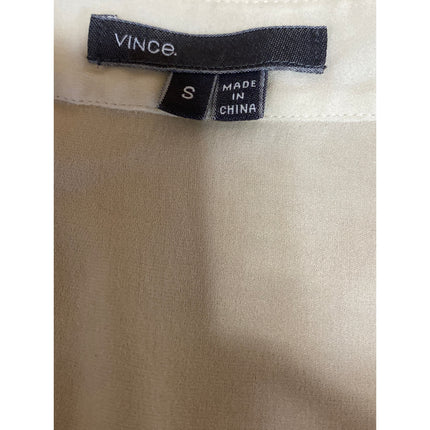 Vince 100% Silk Women's Cream V Neck Long Sleeve Tunic Henley Shirt Blouse Top S