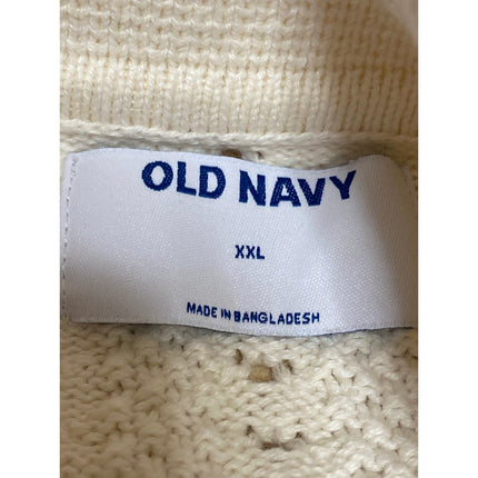 Old Navy Cream White Crochet Short Sleeve Button Polo Cardigan Sweater Top XXL