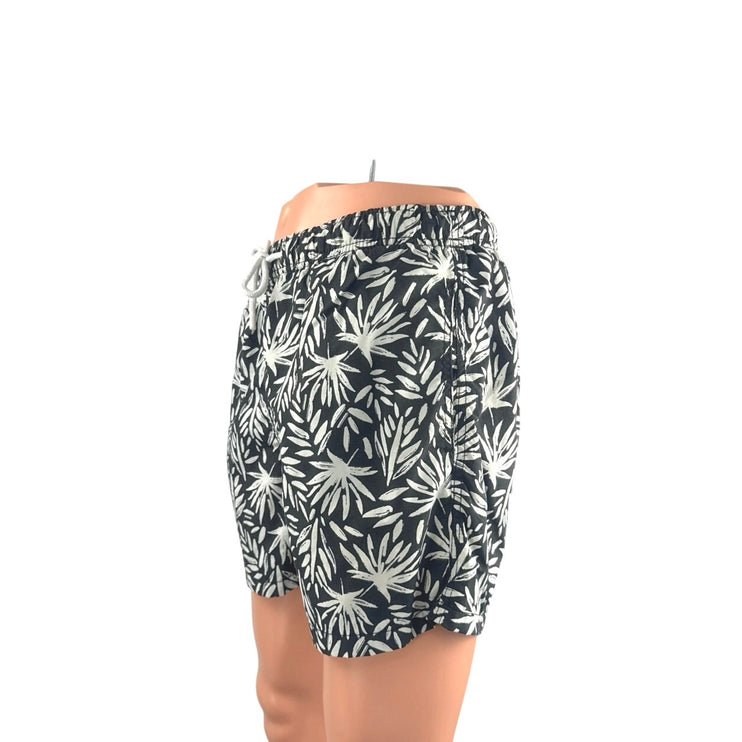 Zara Men's Black White Leaf Tropical Hawaiian Surf Beach Mini Shorts Size L