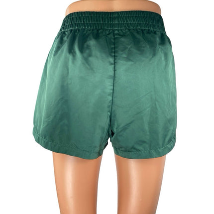 Edikted Women's Green Pink Striped Silk Satin Pull On High Rise Mini Shorts Sz L