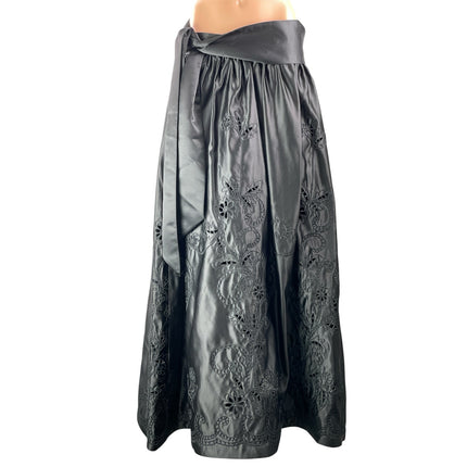 Chetta B Evening Women's Gray Silver Satin Floral Embroidered Tie Maxi Skirt 14