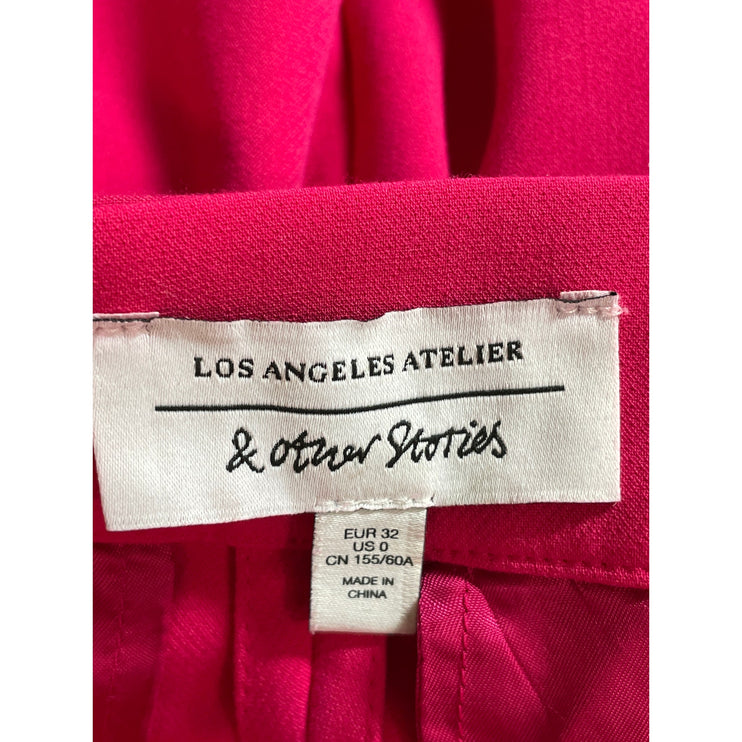 & Other Stories Pink Pleated Belted High Rise Straight Trousers Dress Pants Sz 0