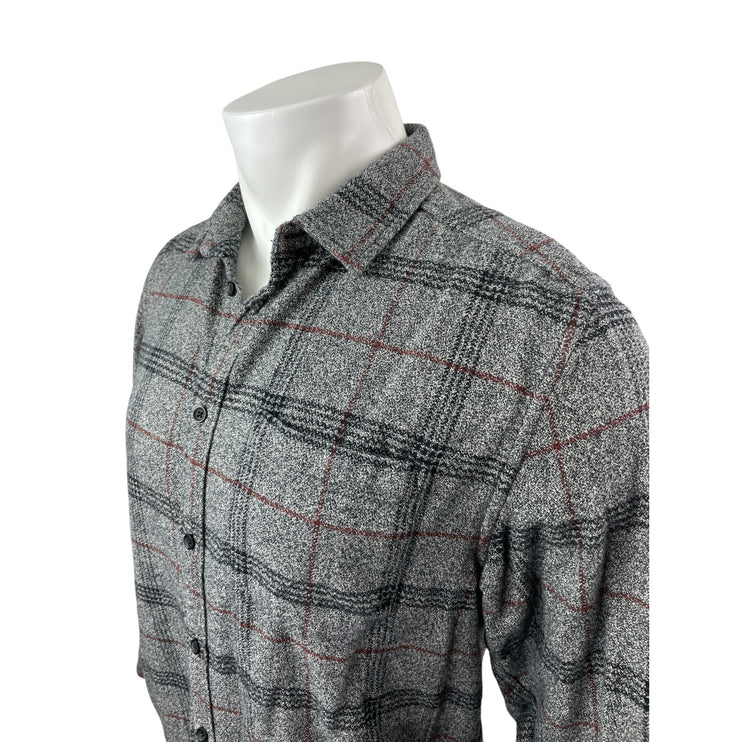 Urban Outfitters Men's Gray Plaid Knit Long Sleeve Button Down Shirt Top Size M