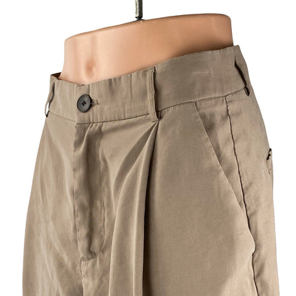 Zara Beige Pleated High Waisted Straight Palazzo Wide Leg Trousers Dress Pants M