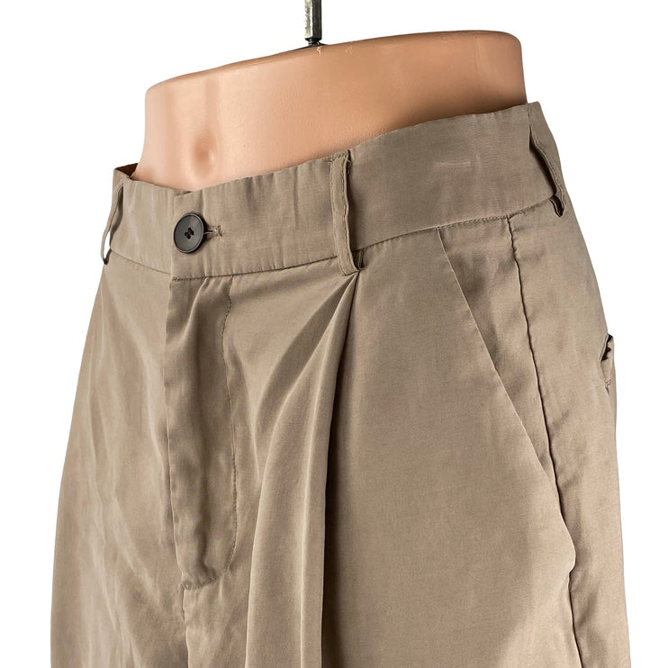 Zara Beige Pleated High Waisted Straight Palazzo Wide Leg Trousers Dress Pants M