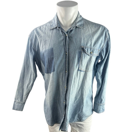 Allsaints Men's Blue Chambray Long Sleeve Button Down Denim Jean Shirt Top Sz 8