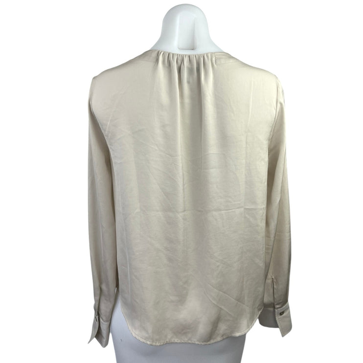 Banana Republic Beige Pocket Soft Button Front Long Sleeve Blouse Top Size XS