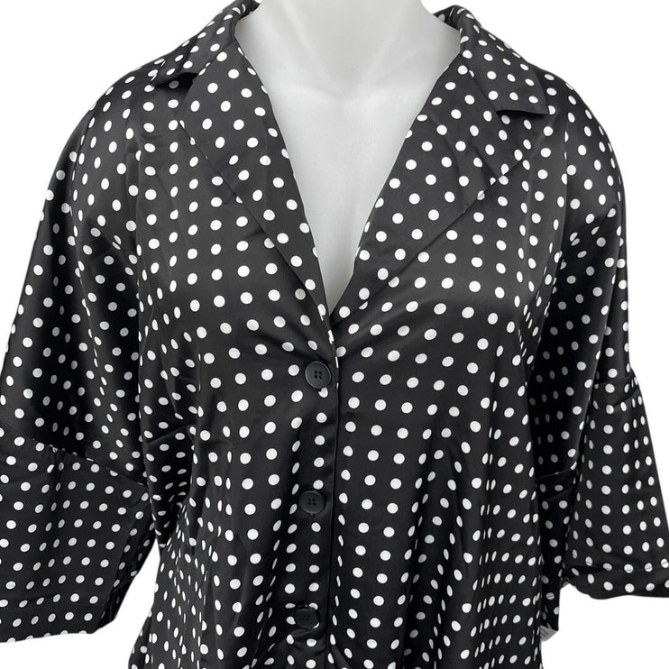 NEW ASOS Curve Black White Polka Dots Half Sleeve Button Down Shirt Top Size 22