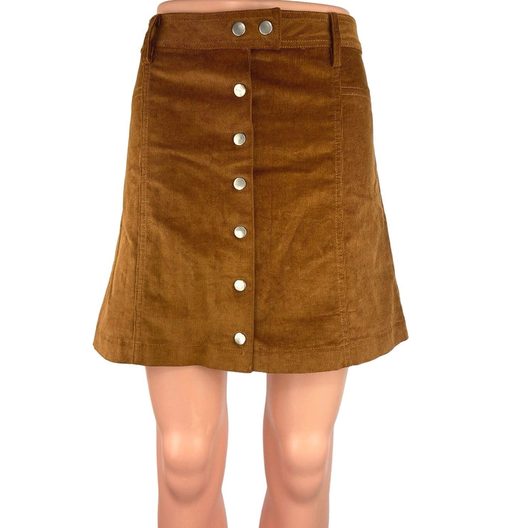 Farrow NWT Camel Brown Corduroy Snap Burron Front Mini A-line Casual Skirt Sz M