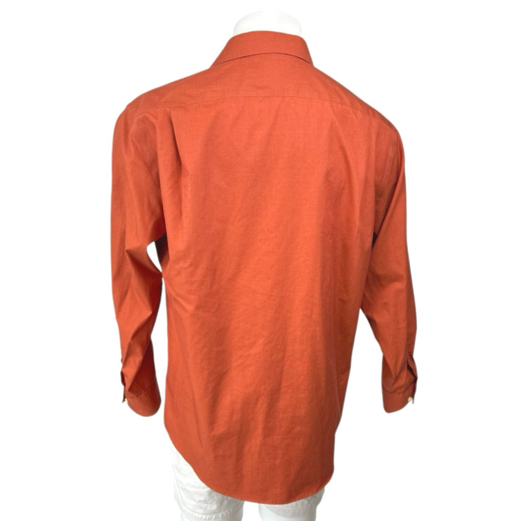 Pronto Uomo Men's Orange Long Sleeve Collar Button Down Pocket Shirt Top Size 16