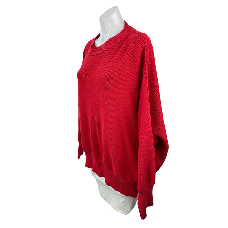 Free People Women's Red Ribbed Mock Neck Long Sleeve Sweatshirt Sweater Top M