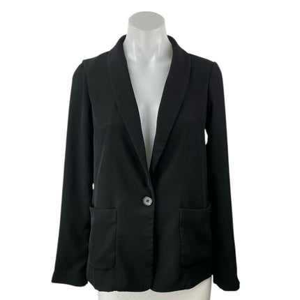 Current Air Womens Black Collared One Button Long Sleeve Blazer Coat Jacket XS