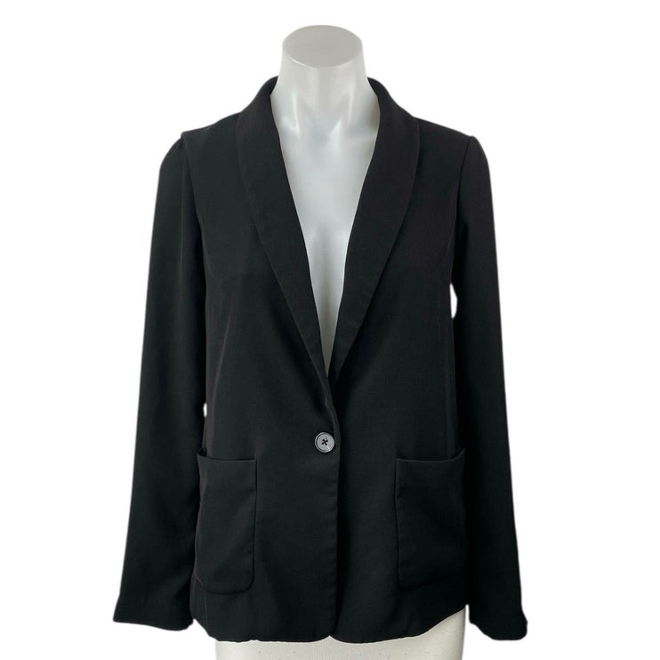 Current Air Womens Black Collared One Button Long Sleeve Blazer Coat Jacket XS