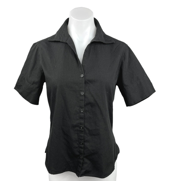 Edwards Garment Women's Black Short Sleeve Button Up Poplin Shirt Top Size XS