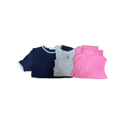 Bundle of 3 Mango Zara Skims Blue Pink Gray Knit Cropped T Shirt Tee Top Size S