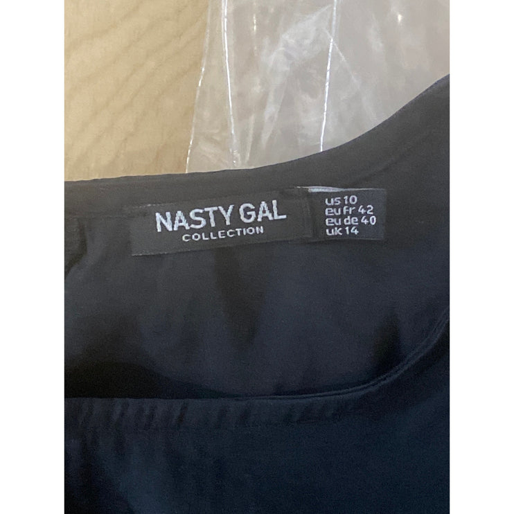 Nasty Gal Black Long Sleeve Tie Front Knot Crew Neck A Line Maxi Dress Size L
