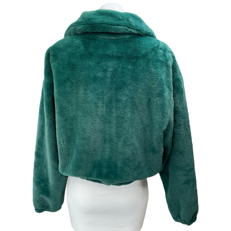 Be Fore Dawn Women's Green Faux Fur Sherpa Fleece Full Zip Sweater Coat Jacket 8