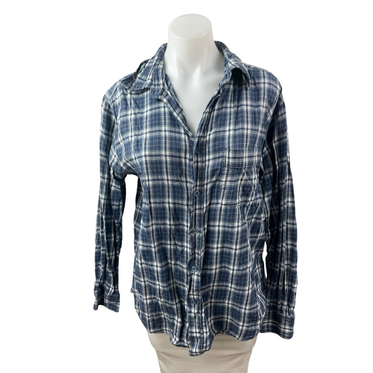 Furst of a Kind Plaid Check Embroidered Rhinestone Skull Button Down Shirt Top M