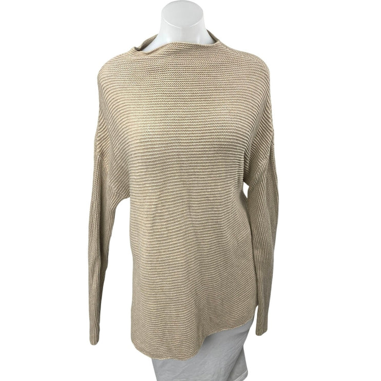 Pact Women's Cream Rib Knit High Neck Long Sleeve Oversized Sweater Top Size S