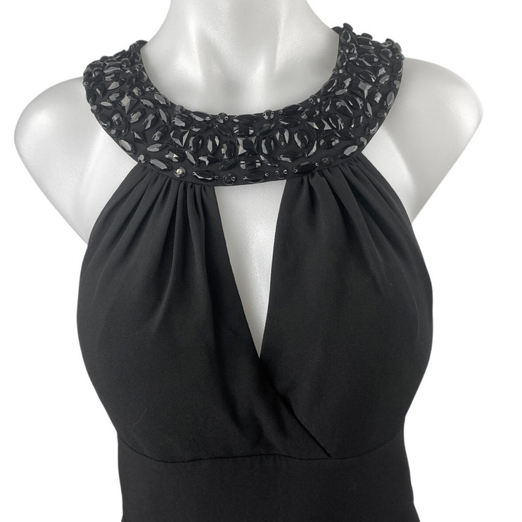 White House Black Market Black Beaded Jeweled Sleeveless Maxi Gown Tank Dress 10