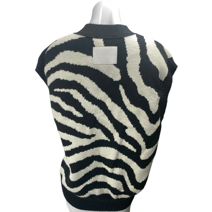 MO&Co Black White Wool Zebra Animal Print Short Sleeve Cardigan Sweater Size L