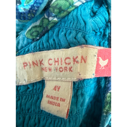 Pink Chicken Kids Girls Blue Floral Sleeveless Ruffle Smocked A Line Dress Sz 4Y