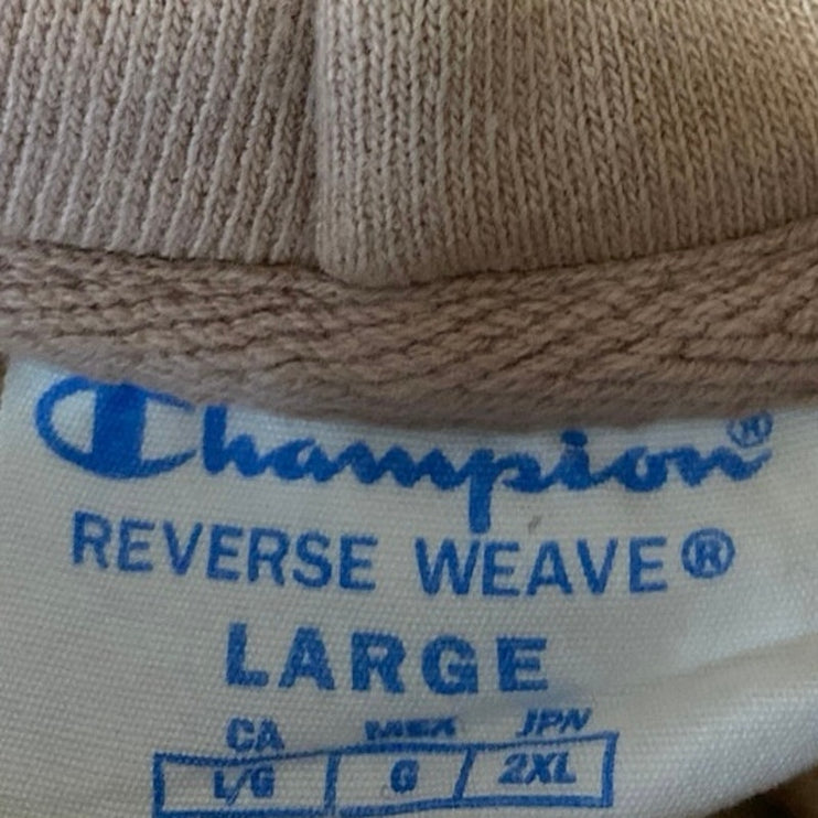 Champion Cream Tan Drawstring Long Sleeve Hooded Hoodie Sweater Sweatshirt Top L