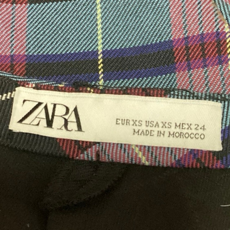 Zara Multicolor Plaid Checkered Straight Pencil Zipper Casual Mini Skirt Size XS