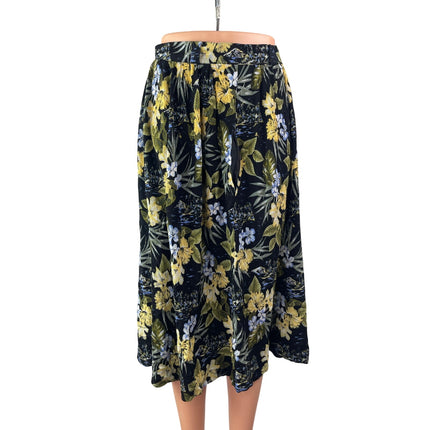 Sievers Women's Black Floral Tropical High Waisted A Line Midi Skirt Size M