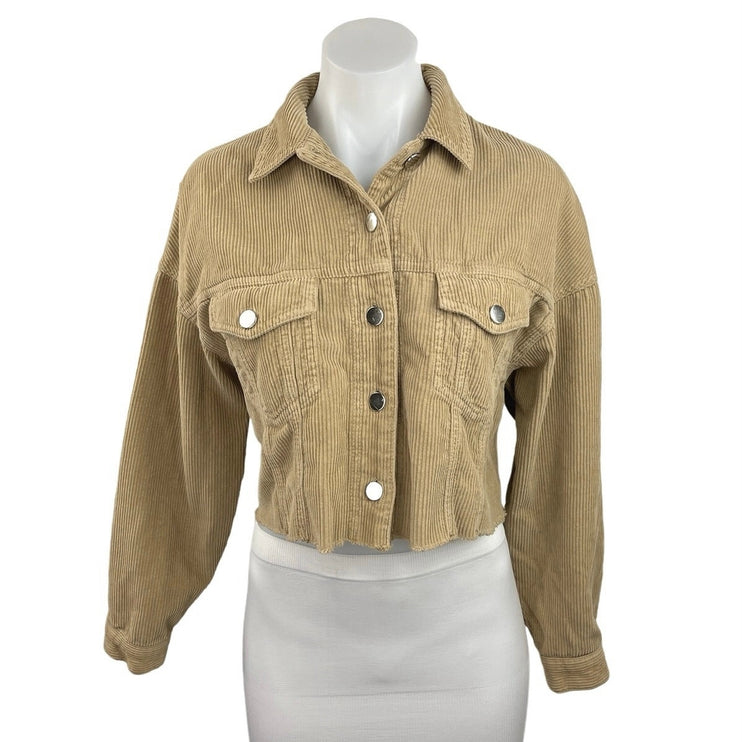 Zara Trf Collection Women's Tan Long Sleeve Button Up Cropped Corduroy Jacket XS