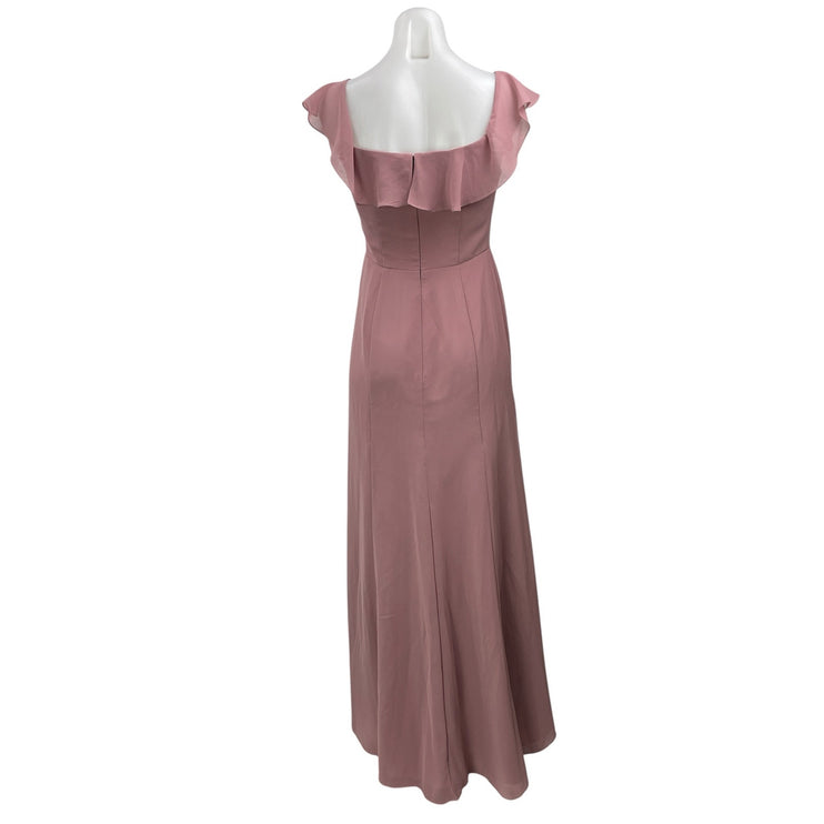 Azazie Pink Ruffle Flutter Sleeve Sweetheart Fit & Flare Bridesmaid Dress Size 8